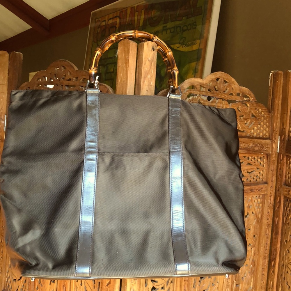 Big Gucci Brown Bamboo Handle Travel Bag